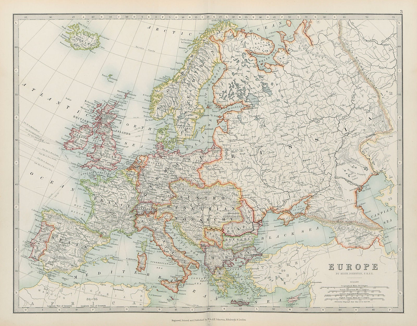 EUROPE Political Austro-Hungarian Monarchy Shipping routes JOHNSTON 1901 map